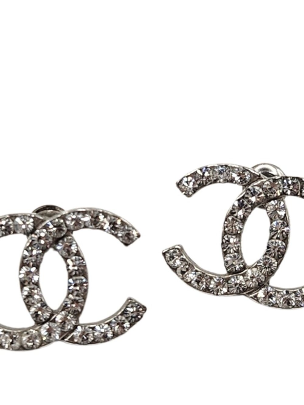 Chanel Silver Crystal CC Stud Earrings - Picture 3 of 3